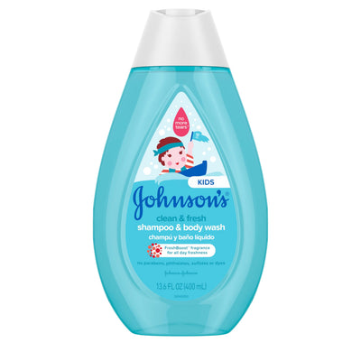 Johnson's Kids shampoo & body wash bottle on a white background