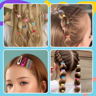 Teenitor Hair Accessories for Girls, Colorful Elastic Hair Ties Set with Hair Clips, Glitter Bobby Pins and Butterfly Hair Clips, Small Hair Ties for Toddler, Baby, Kids