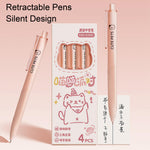 MOZXIRZ 4 Pcs Cute Cat Pens Silent Retractable Pens Kawaii Pink Kitty Gel Pen Triangle Pen Body 0.5mm Fine Point Smooth Writing Pen for Women Office School Supplies (Cat)
