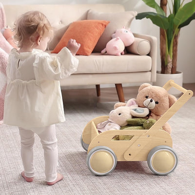 HOMEKOL Wooden Baby Walker, Baby Walker, Adjustable Speed for Boys and Girls, Baby Activity Center, Birthday, Christmas and New Year's Gift, Natural Wood Color