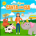 Book cover of 'Canta con Isa' featuring a woman with animals and colorful text.