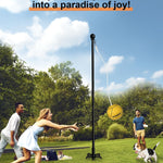 Garbuildman Tetherball Set with Ball & Rope for Outdoor Backyard, Adjustable Tether Ball Pole with Reinforced 5-Prong Base for Playground, Outside Ball Games Sports for Kids & Adults, Black