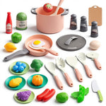 35Pcs Kids Kitchen Toy Accessories, Toddler Pretend Cooking Playset with Play Pots, Pans, Utensils, Cookware, Play Food Set, Toy Vegetables, Learning Gift for Girls & Boys (Pink)