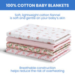 Delta Children 100% Cotton Flannel Baby Receiving Blankets for Girls and Boys – 30x30 Inches (Pack of 4), Pink Floral