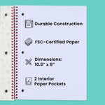 Yoobi College Ruled 8 x 10.5” Spiral Notebook Set – Bulk 6-Pack of 1 Subject Notebooks, Variety of Cute Designs – 100 Perforated 3-Hole Punched Sheets, For School, Office & Home