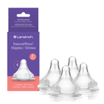 Lansinoh NaturalWave nipples packaging with four clear nipples on a white background