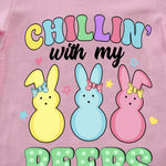 Toddler Girls Easters T-Shirt Chillin with My Peeps Bunny Shirts Short Sleeve Tee for Baby Girls Kids Cotton Tops 7 Years