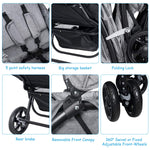 BABY JOY Double Stroller - Foldable Lightweight Twin Stroller with Tandem Seating, Adjustable Backrest/Canopy/Footrest, 5-Point Harness, Storage Basket, Newborn and Toddler (Gray)