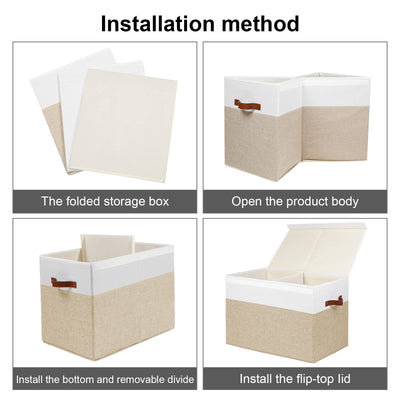 Gowee Large Toy Storage Box with Lid, Sturdy Toys Storage Chest Bin Organizer Basket with Dividers for Kids, Boys, Girls, Nursery, Closet, Bedroom, Playroom 25"x13" x16" (Beige and White)