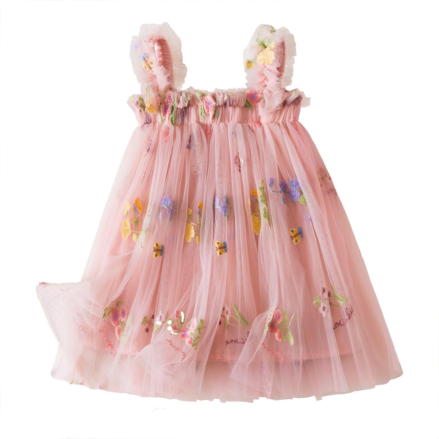 NNJXD Baby Girl Tulle Dress Casual Flower Embroidery Toddler Dresses