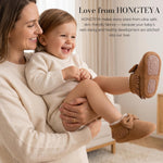 HONGTEYA Baby Moccasins with Fur Fleece Rubber Soles Warm Snow Boots Leather Baby Shoes for Boys Girls