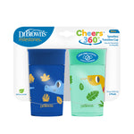 Dr. Brown's Milestones Cheers 360 Spoutless Transition Cup, Travel Friendly and Leak Free Sippy for Babies and Toddlers, Blue/Green Animals, BPA-Free, 10 oz/300 mL, 9m+, 2-Pack