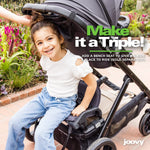 Joovy Qool Double Bundle Double Stroller with Reconfigurable Seats, Magnetic Safety Harness with Padding, UPF 50 Sun Canopy, and Large Storage Basket, Jet