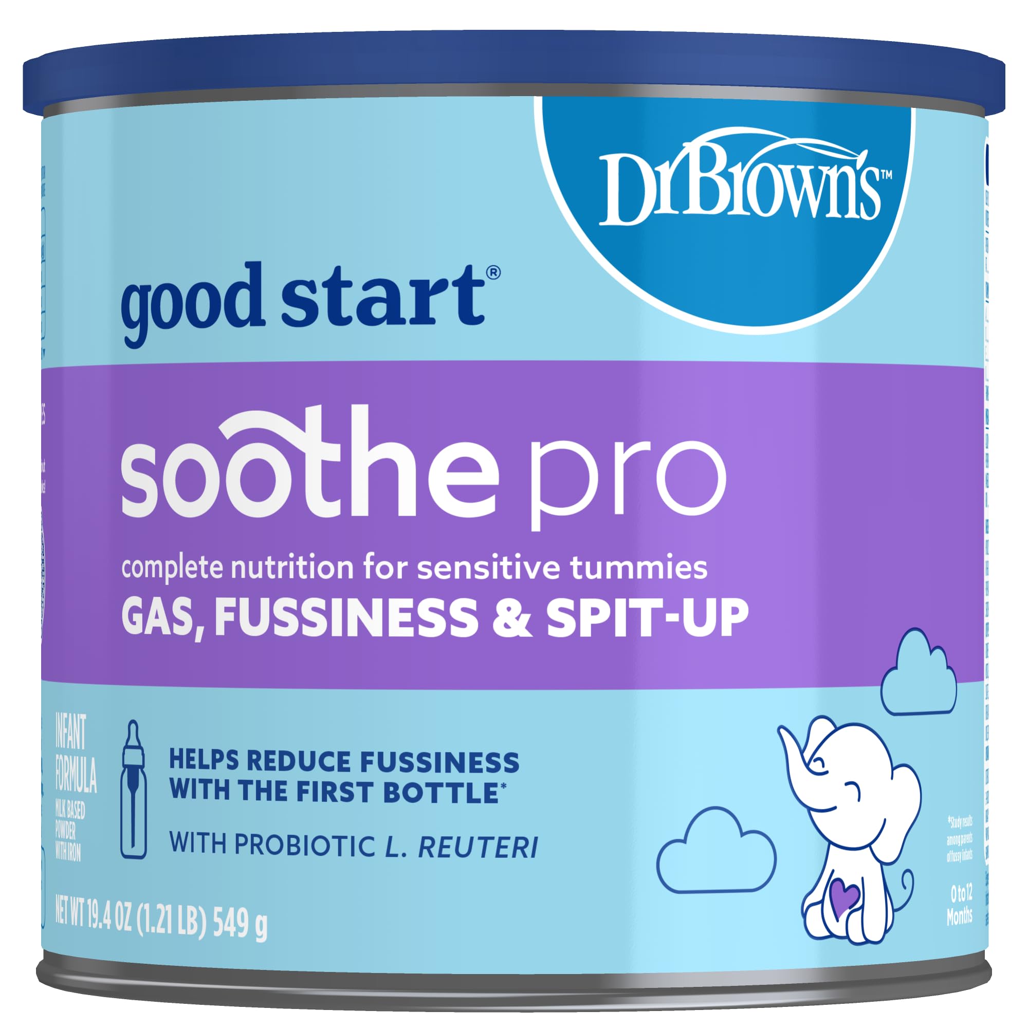 Good Start | Dr. Brown's Soothe Pro, Baby Formula Powder, for Sensitive Tummies, Gas, Fussiness and Spit-Up, Infant Formula with Probiotics, DHA, Non-GMO, 30.6 Ounce