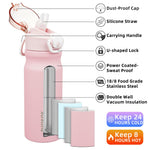 BJPKPK Water Bottle with Straw 18oz Insulated Water Bottles Reusable Stainless Steel Metal Thermal Flask with Leak Proof Lockable Lid and Carry Handle,Light Pink