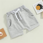 Thilsidee 3 Pack Toddler Baby Boy Girl Solid Color Shorts Elastic Waist Casual Short Trousers Spring Summer Fall Short Pants (A-Blue Brown Grey, 0-6 Months)