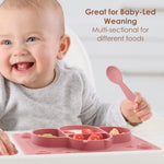 ROCCED Suction Plates for Baby placemat Spoon Fork Set for Toddlers, Silicone Baby Plates with Suction Baby Dishes for Kids Plates-Dusty blue