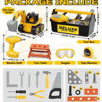 Lehoo Castle Kids Tool Set with Electric Toy Drill and Tool Box, Construction Toys for 3 Year Old Boys Birthday Gift, Pretend Play Toddler Tools for 3-5 Years Old (Yellow)