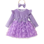 Baby Girl Clothes 6 9 12 Months Girl Winter Clothes Cute Birthday Tutu Fairy Dress Long Sleeve Purple Butterfly Holiday Party Dress Fall Baby Outfit