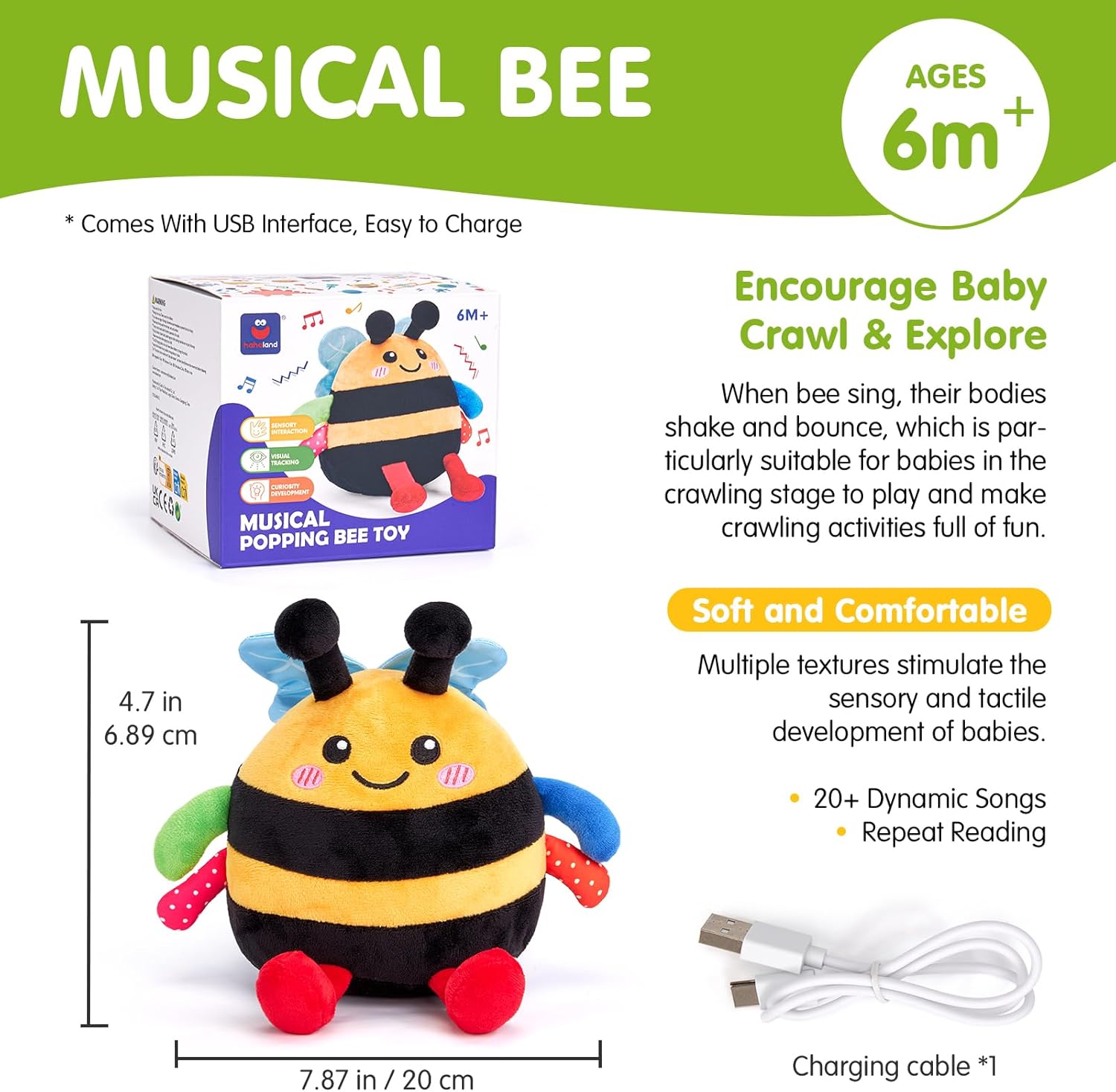 Hahaland Jouet Bebe 6-18 Mois – Peluche Abeille Musicale, Dansante Et Rebondissante - Puériculture & Eveil bébé Hahaland Jouet Bebe 6-18 Mois – Peluche Abeille Musicale, Dansante Et Rebondissante - Puériculture & Eveil bébé
