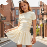 PATPAT Girls Skirt Sets Size 9-10 Years, Apricot Crop Tops and Elastic Waisted Pleated Skorts 2 Piece Outfits, Girls Y2K Outfits, Kids Clothes Summer Clothes Clothing Sets