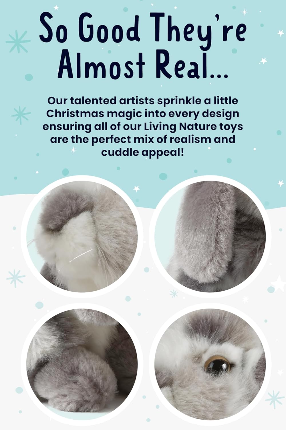 Living Nature Grey Sitting Lop Eared Rabbit Stuffed Animal | Fluffy Rabbit Animal | Soft Toy for Kids | 7 inches