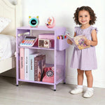ECOLOVI Kids Nightstand 19in High for Floor Beds, 3-Tier Metal Small Bedside Table with Adjustable Storage Shelf, Basket & 3 S-Hooks, Low Nightstand for Nursery, Toddler Bedroom (Purple)