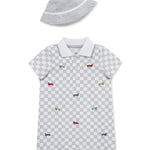 Little Me Clothes for Baby Boys' Racecar Romper and Hat, Grey, 3 Months