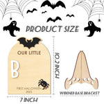 Halloween Baby Footprint Kit Wood Newborn Handprint Sign with Base Baby's First DIY Halloween Keepsake Our Little Boo Board for Baby Boy Gifts (A)