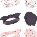 Hudson Baby baby-girls Cotton Headband and Scratch Mitten Set
