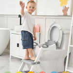 Forbena Toddler Potty Training Seat with Step Stool Ladder, Toilet Potty Seat for Baby Boys Girls Toddlers, Kids Chair Stairs with Handles and Soft Cushion (White and Grey)