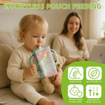 Pouch Holder No Squeeze for Food Pouches & Drink Boxes, Adjustable Baby Pouch Holder With Larger Capacity Allows Toddlers Self-Feed Avoid Mess (GREEN)