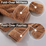 Newborn Baby Bear Outfit With Fold-Over Mittens and Footies Girls Boys Winter Fleece Clothes Hooded Romper Snowsuit