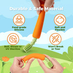 Papablic Baby Toothbrush Teether, 360° Carrot Toothbrush Teething Toy with Suction Base, Easter Gift Travel Essentials for Toddler Infants 6-12 Months