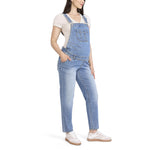 Motherhood Maternity Women's Relaxed Fit Straight Leg Denim Pregnancy Overalls with Adjustable Straps and Pockets, Lake Wash, Medium
