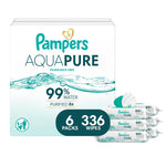 Pampers Aqua Pure Baby Wipes, 99% Water, Fragrance Free, Unscented, Water Based, Multi-Use, 336 Wipes Total (6X Flip-Top Packs) [Packaging May Vary]