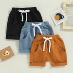 Yoawdats Baby Boys' 3-Pack Pull-on Jogger Shorts Knit Shorts Classic Fit Elastic Waist Toddler Shorts Kids Multipacks Pants (Blue Brown Black, 0-6 Months)