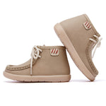 MORENDL Baby Boots Infant Boy Walking Shoes Toddler Girl Lace-Up Booties Non-Slip Dress Shoes Lightweight Loafers 12-15 Months Brown Knaki