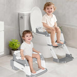 Potty Training Seat with Step Stool Ladder, 3-in-1 Toddler Potty Training Toilet Seat for Boys Girls, Height Adjustable Foldable Toddler Potty with Splash Guard, Non Slip Pad and Safety Handles(Grey)