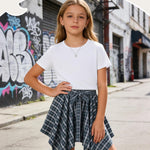 PATPAT Girls 2 Piece Skirt Sets Size 13-14 Years, White Shirts + Navy Plaid Skirts Clothing Sets Summer Outfits, Teen Girl Clothes Western Outfits Streetwear