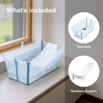 Stokke Flexi Bath Bundle, Ocean Blue - Foldable Baby Bathtub + Newborn Support - Durable & Easy to Store - Convenient to Use at Home or Traveling - Best for Newborns & Babies Up to 48 Months