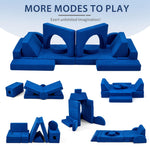 Karl home Kids Couch 14PCS, Modular Kids Play Couch, Multifunctional Foam Toddler Sofa,Climbing & Relaxation, Sectional Convertible Sofa Imaginative Furniture Play Set for Playroom, Blue