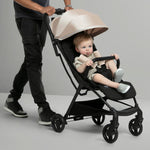 Jeep Altitude Compact Travel Stroller by Delta Children Greenguard Gold, Easy One Hand Fold, Lightweight, Extendable Canopy with Peek-a-Boo Window, Reclining Seat, 4 Wheel Suspension, Tan