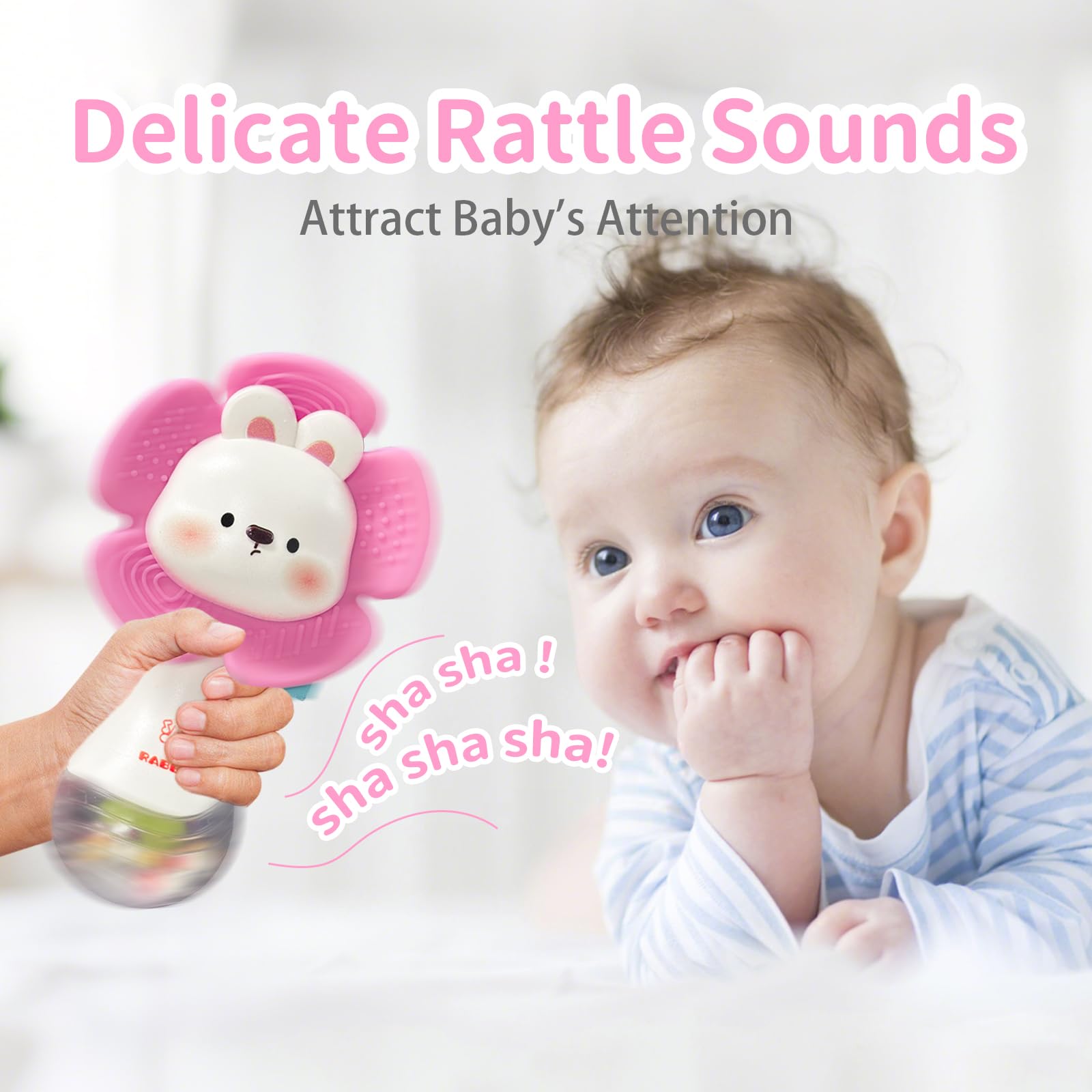 Weirtoya 2 PCS Baby Rattles Teething Toys 3-6 Month, Baby Toys for 0-12 Months Sensory Toys Infant Toys 0-6 Months, Newborn Boys and Girls Must Haves Toys Babies Gifts