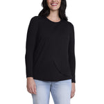 Motherhood Maternity Women's Long Sleeve Scoop Neck Tulip Nursing Tee Shirt for Breastfeeding with Easy Access, Jet Black, Medium