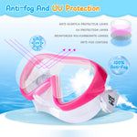 Kids Swim Mask 180° Snorkel Diving Mask, Anti-Fog Child Swim Goggles with Nose Cover No-Leak Swimming Goggles Anti-Shattered Lens for Youth 4-15 (Pink)