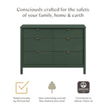 Babyletto Bondi Baby Dresser for Nursery - 6 Drawer Wooden Dresser for Kids Bedroom, Living Room, Hallway - GREENGUARD Gold Certified - Assembled Double Chest of Drawers for Boys & Girls, Forest Green
