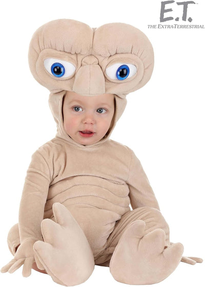 Infant E.T. Halloween Costume | Baby E.T. Costume Outfit with Hooded Jumpsuit with Attached Mitt and Booties