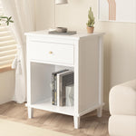 BAOMKONG Nightstand with Drawer for Kids, Adults, Wood Bed Side Table with Storage Shelf, Night Stand for Bedroom, 2-Tier Storage End Table for Living Room, White