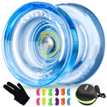 MAGICYOYO K2 Crystal Plastic Yoyo for Kids 8-12 & Beginners, Durable PC Responsive Yoyo Professional with Finger Spin Hub, Includes 12 Yo yo Strings, Glove & Bag (Crystal Blue)